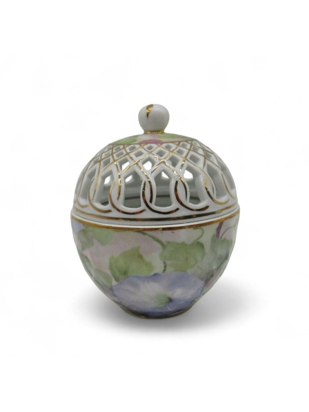 Vintage Skye McGhie Morning Glory Porcelain Trinket Box Lattice Lid